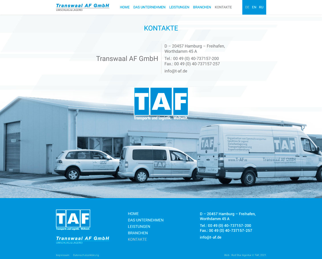 Сторінка контактів TAF