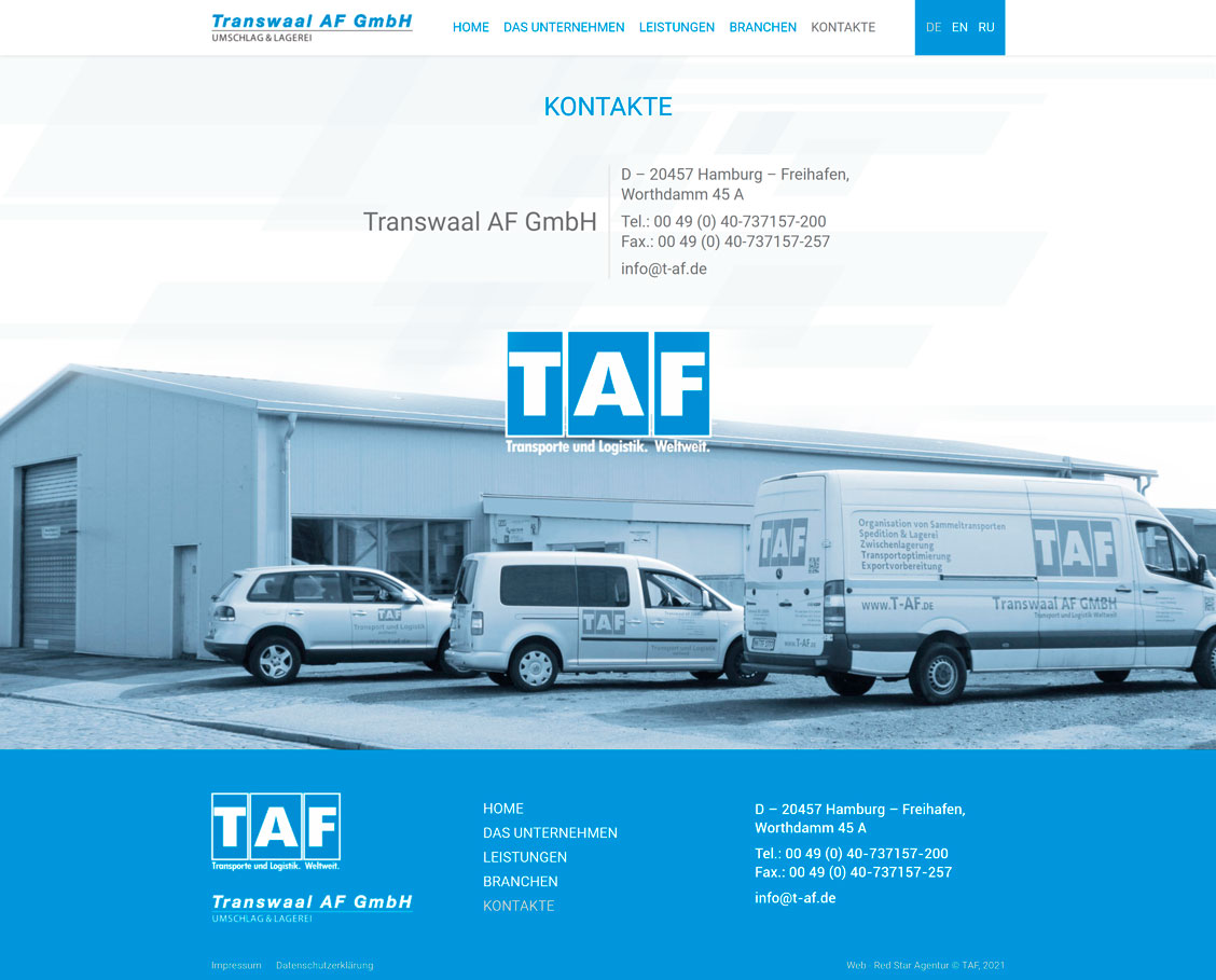 Страница контактов TAF